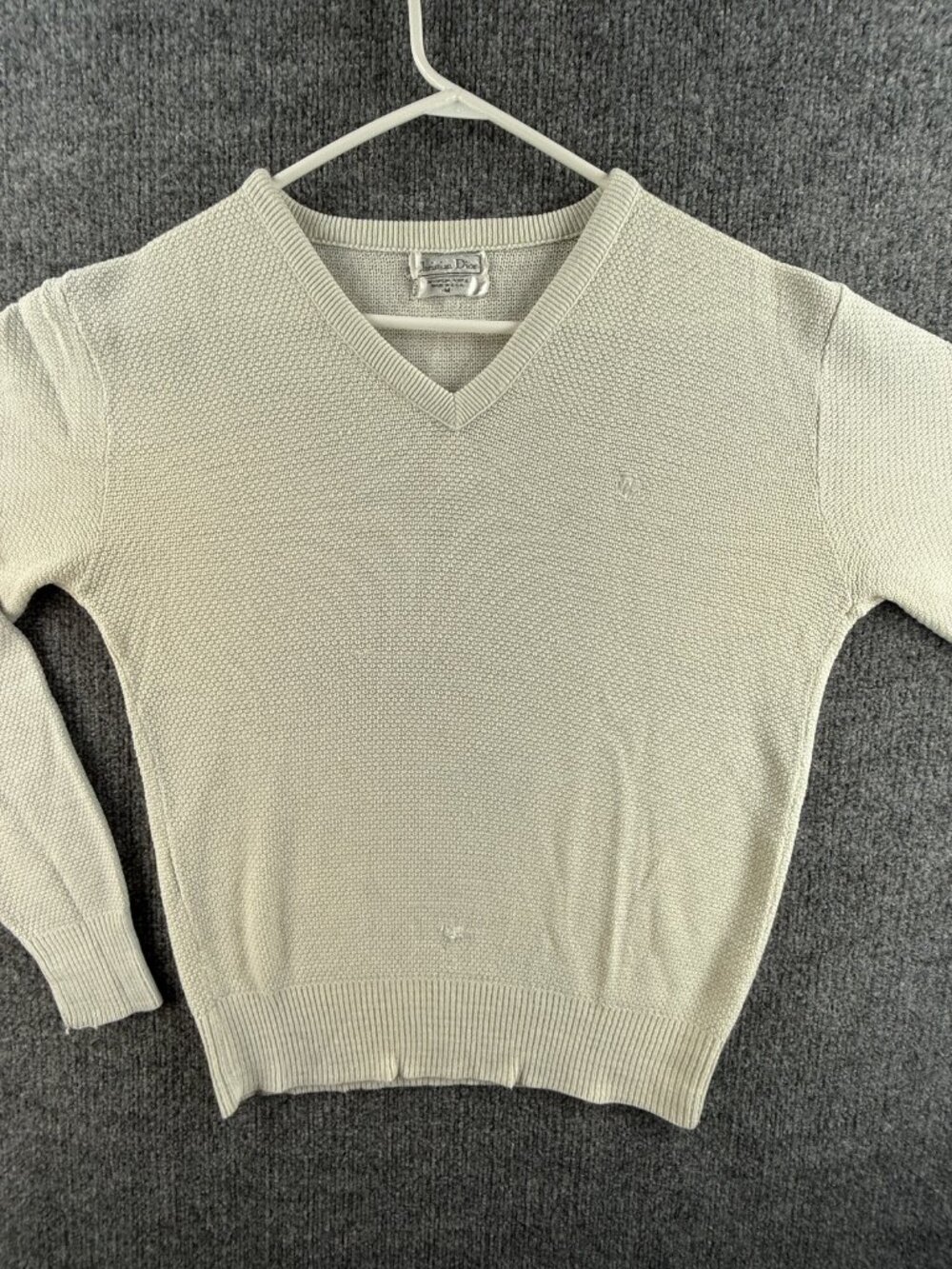 Christian Dior *** Sweater Ivory Logo Acrylic Medium Pullover Womens USA V-Neck